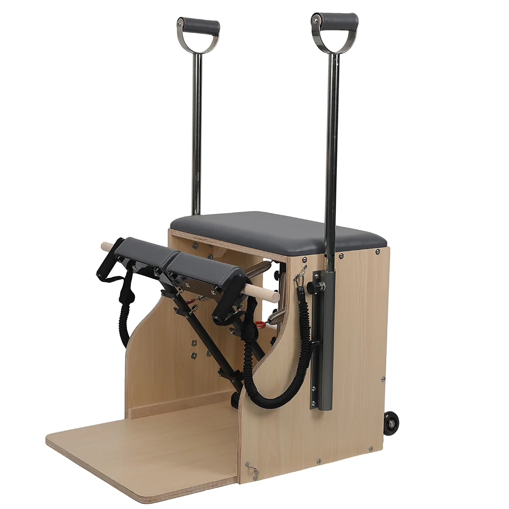 Maple Pilates Stability Chair — split pedal in a complete product view
