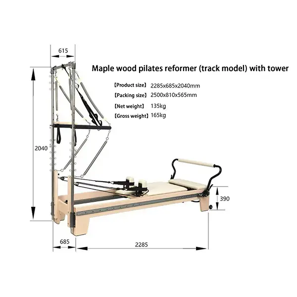 Full Track Maple Pilates Reformer With Tower view 4