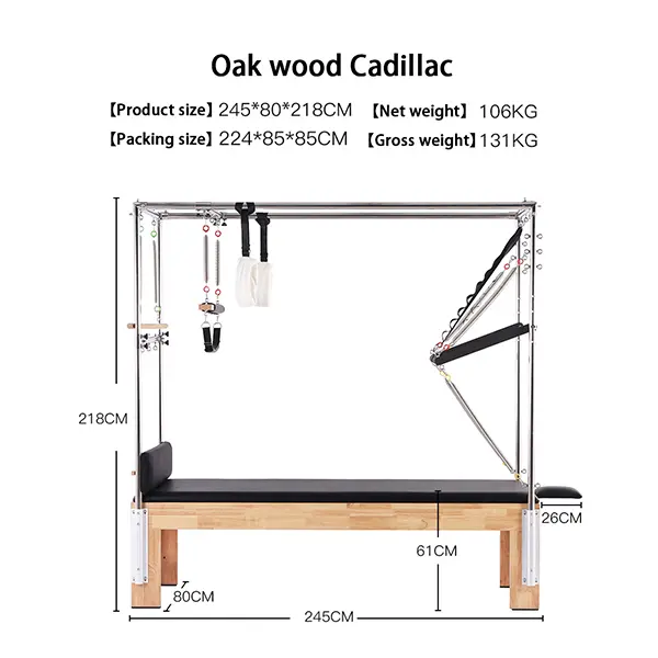 Oak Pilates Cadillac Trapeze dimensions and reference specifications