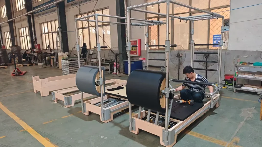 Equipment assembly underway in the production facility.